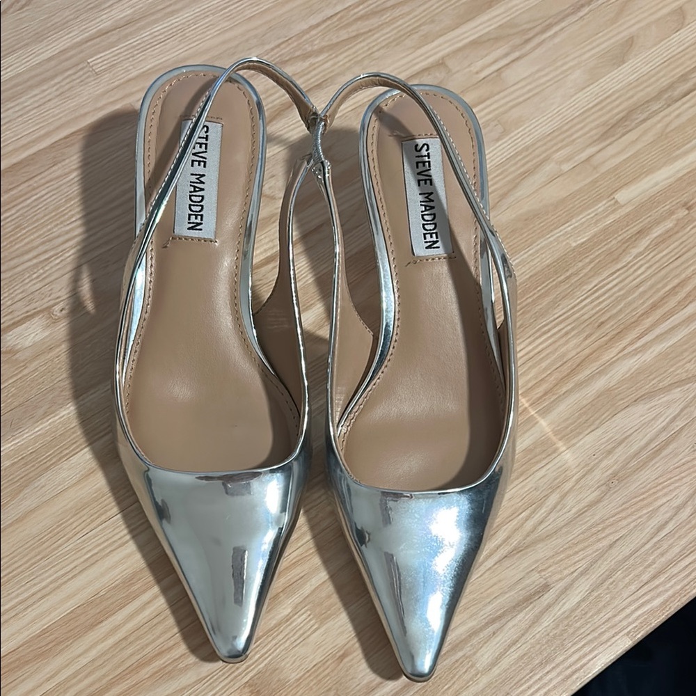 Steve Madden Silver Heeled Slingback Shoes